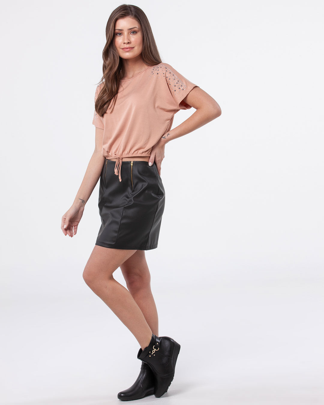 Blusa-Feminina-Cropped-Manga-Curta-Strass-Rosa-Claro