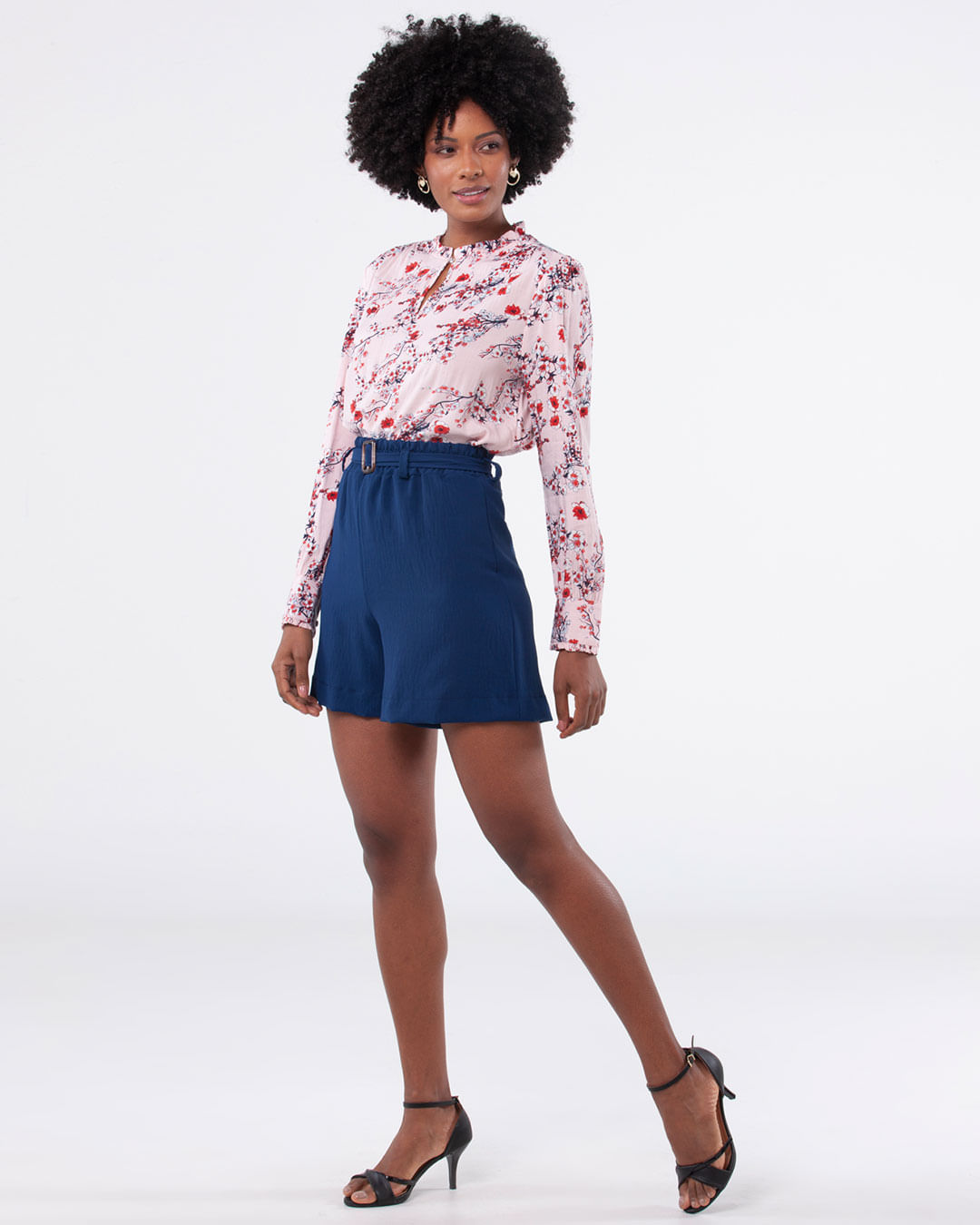 Blusa-Feminina-Floral-Recorte-Manga-Longa-Rosa