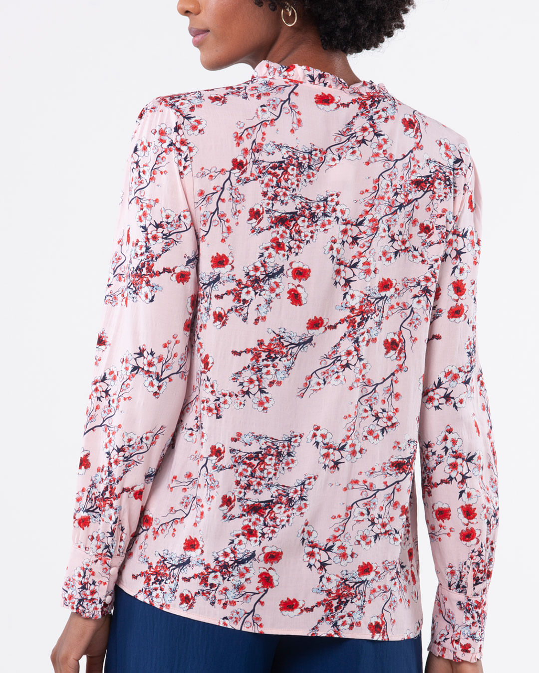 Blusa-Feminina-Floral-Recorte-Manga-Longa-Rosa