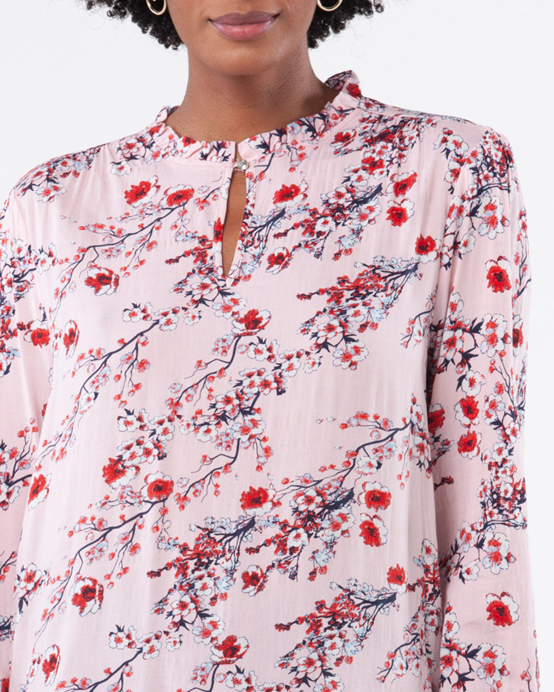 Blusa-Feminina-Floral-Recorte-Manga-Longa-Rosa