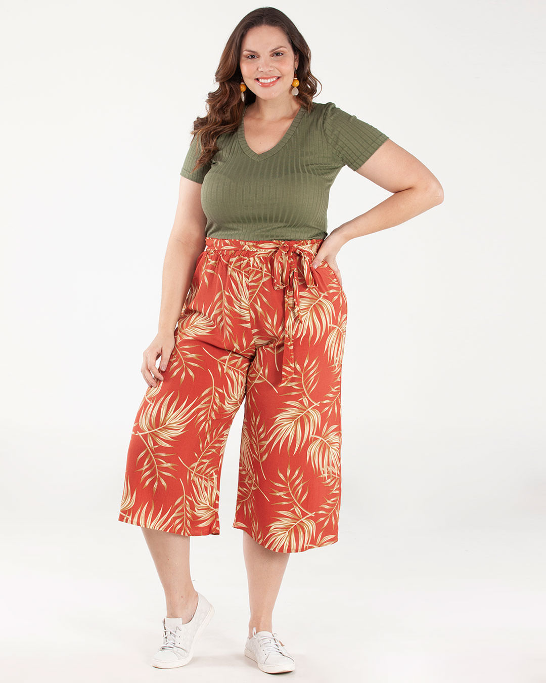 Calca-Feminina-Pantacourt-Laranja-Floral