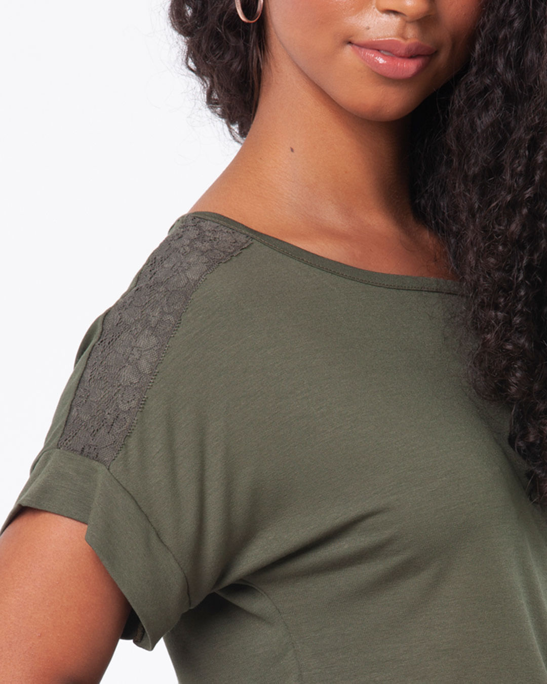 Blusa-Feminina-Manga-Curta-Renda-Verde