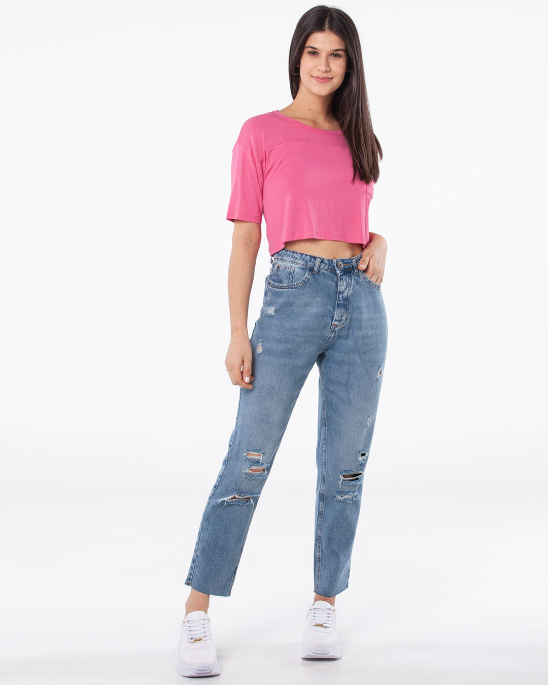 Camiseta-Feminina-Malha-Cropped-Bolso-Rosa