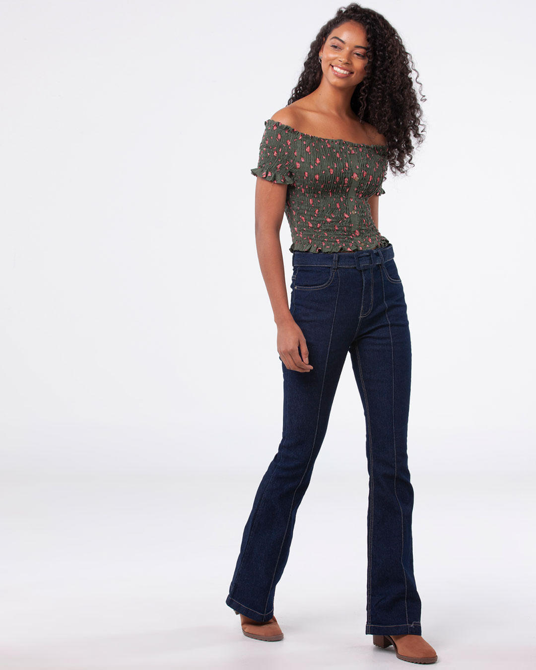 Calca-Jeans-Feminina-Flare-Pespontos-Azul-Escuro