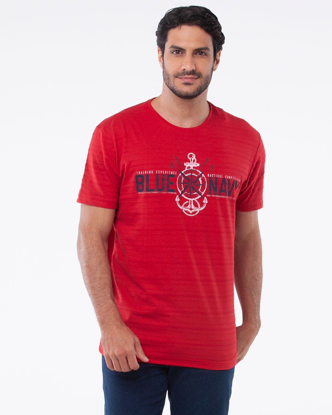 Camiseta-Masculina-Manga-Curta-Estampa-Frontal-Navy-Vermelha