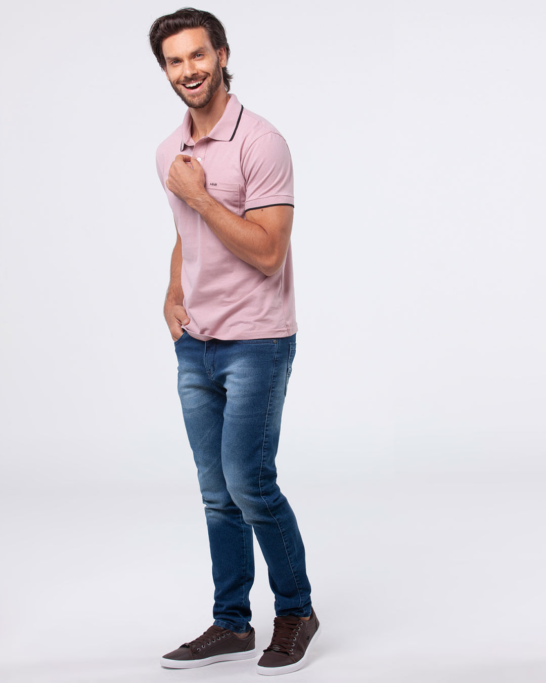 Polo-Masculina-Lisa-Bolso-Frontal-Rosa