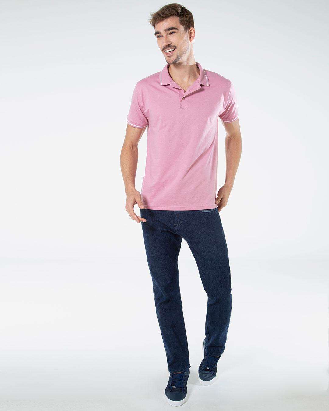Polo-Masculina-Malha-Pontilhada-Rosa-Claro