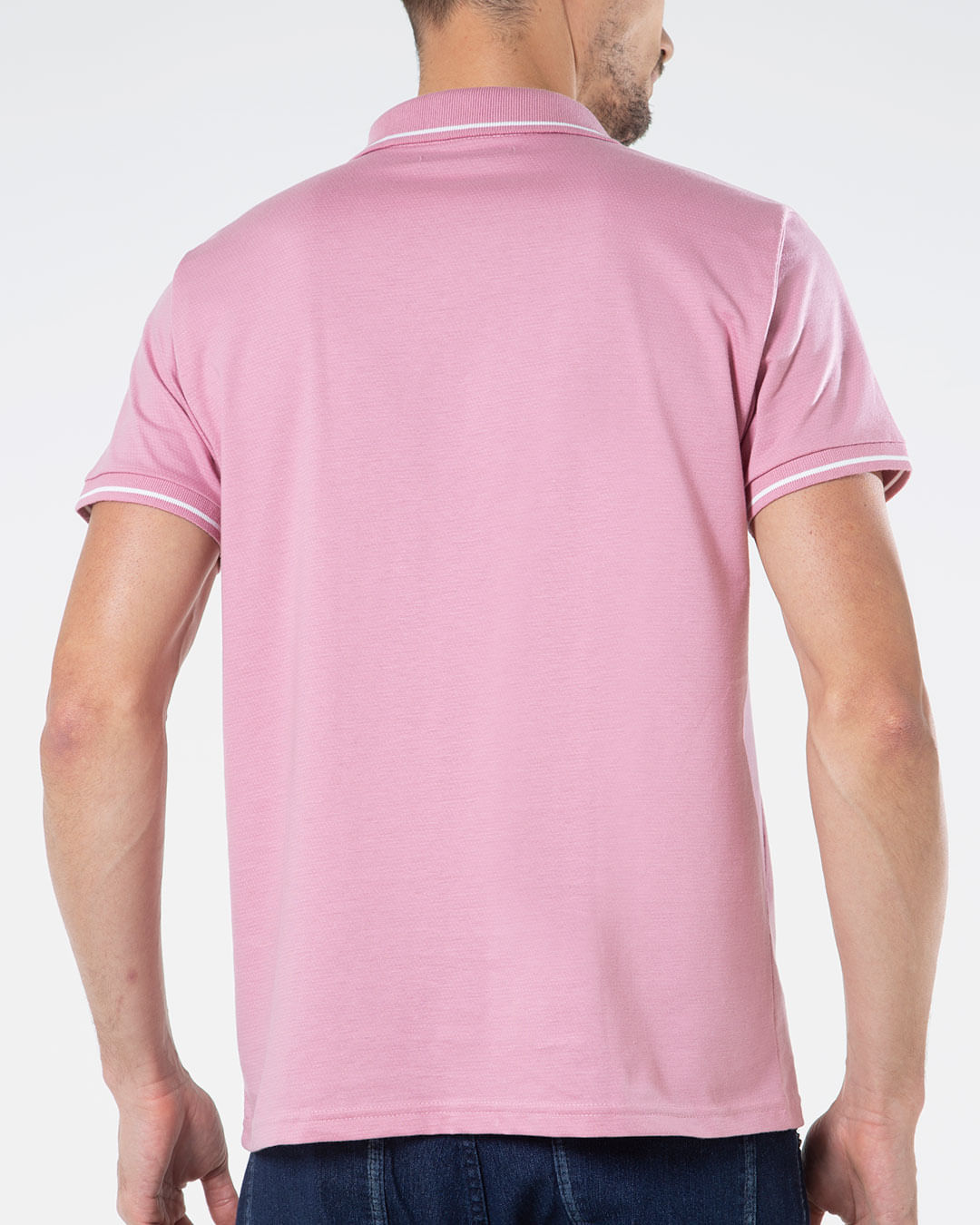 Polo-Masculina-Malha-Pontilhada-Rosa-Claro