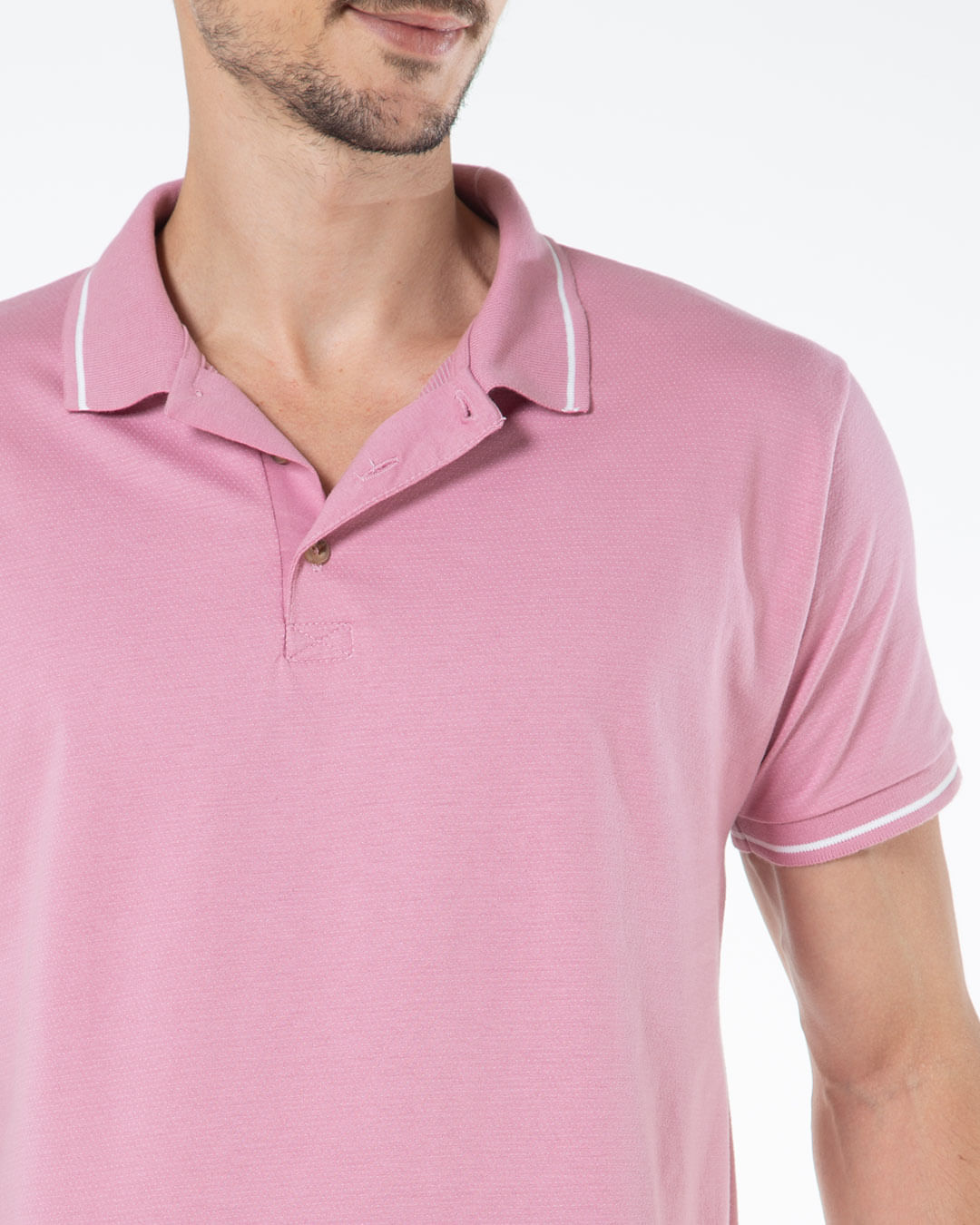 Polo-Masculina-Malha-Pontilhada-Rosa-Claro