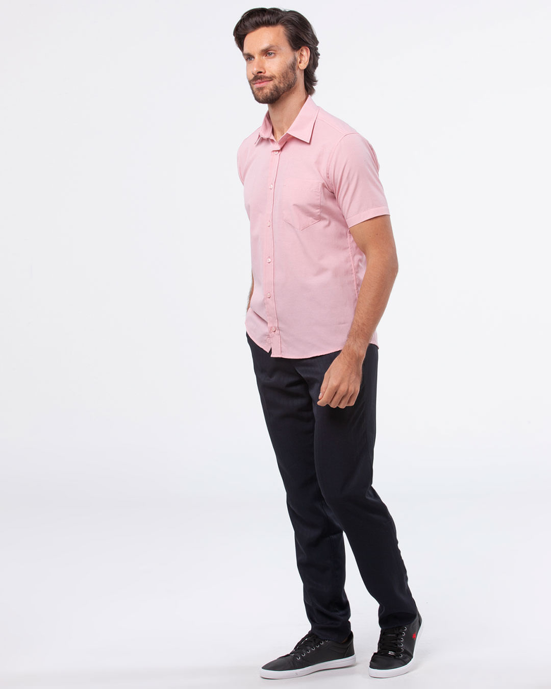 Camisa-Masculina-Basica-Lisa-Manga-Curta-Rosa