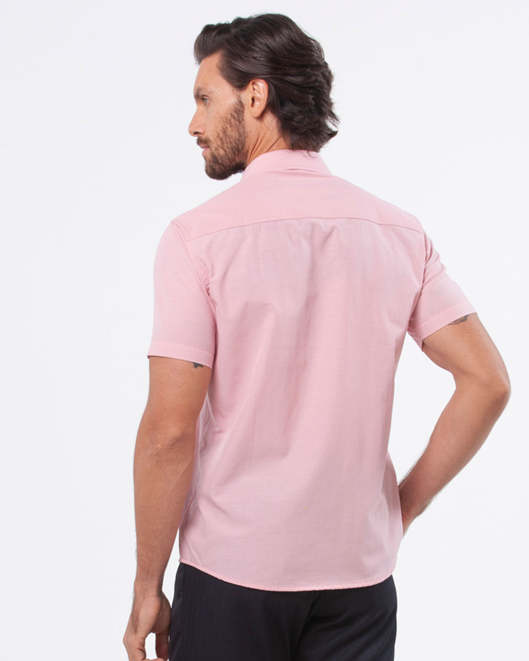 Camisa-Masculina-Basica-Lisa-Manga-Curta-Rosa