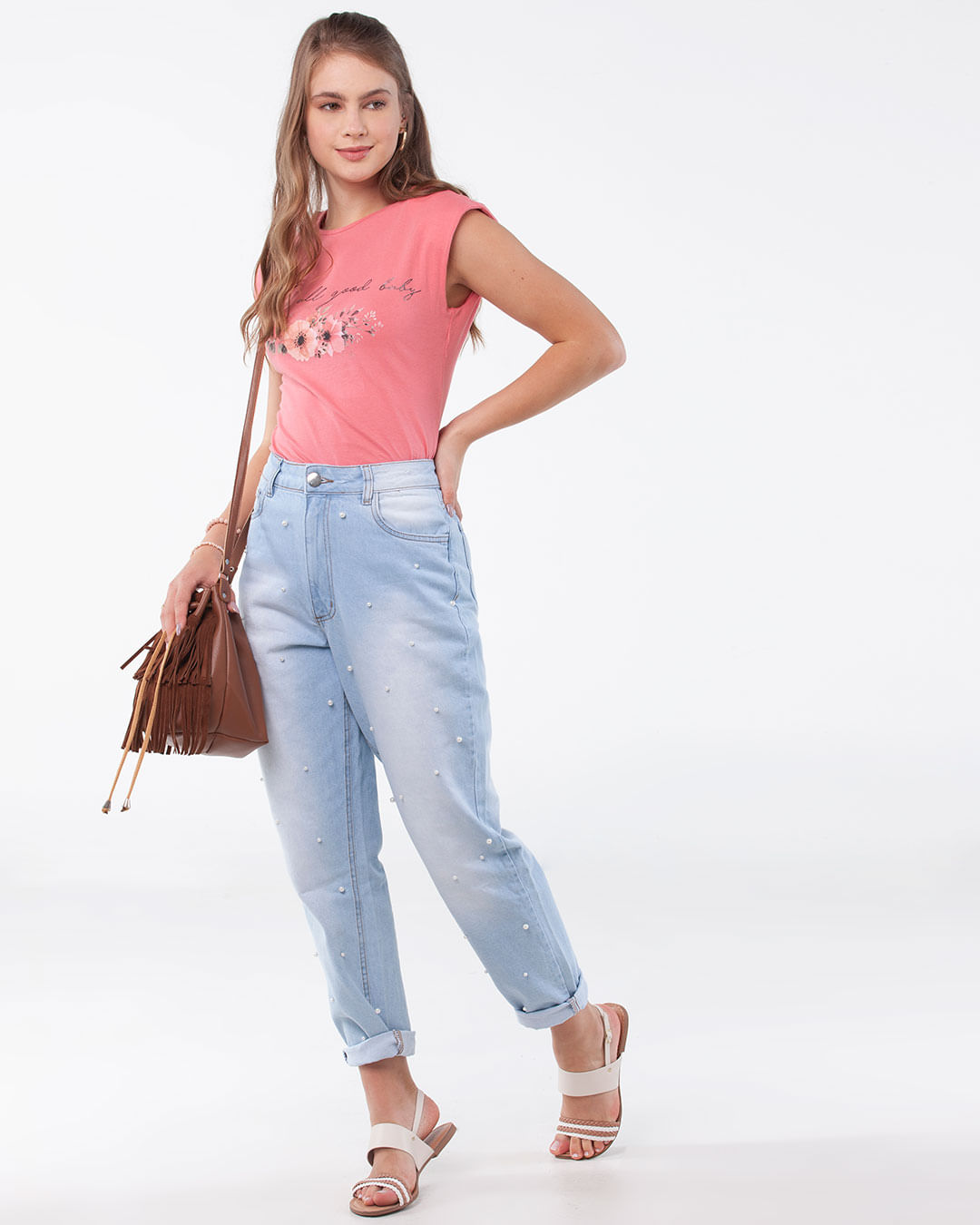 Calca-Jeans-Feminina-Cintura-Alta-Mom-Com-Perolas-Azul-Claro