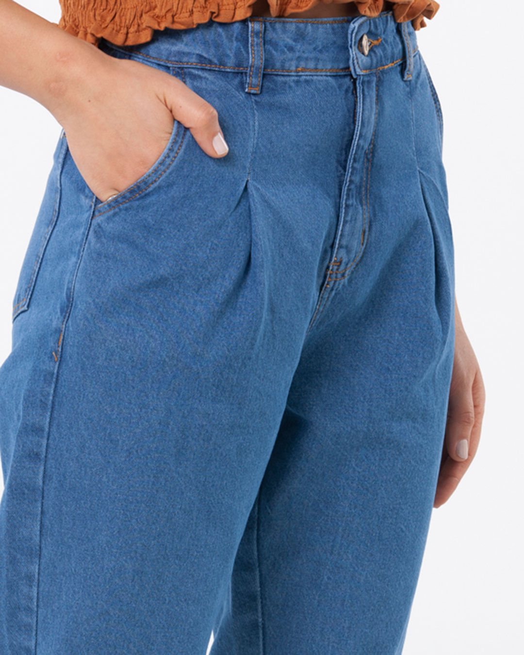 Calca-Feminina-Baggy-Pregas-Azul