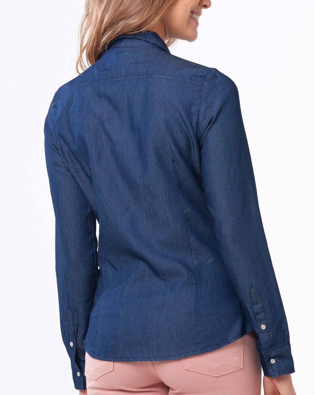Camisa-Jeans-Feminina-Bolsos-Azul-Escuro