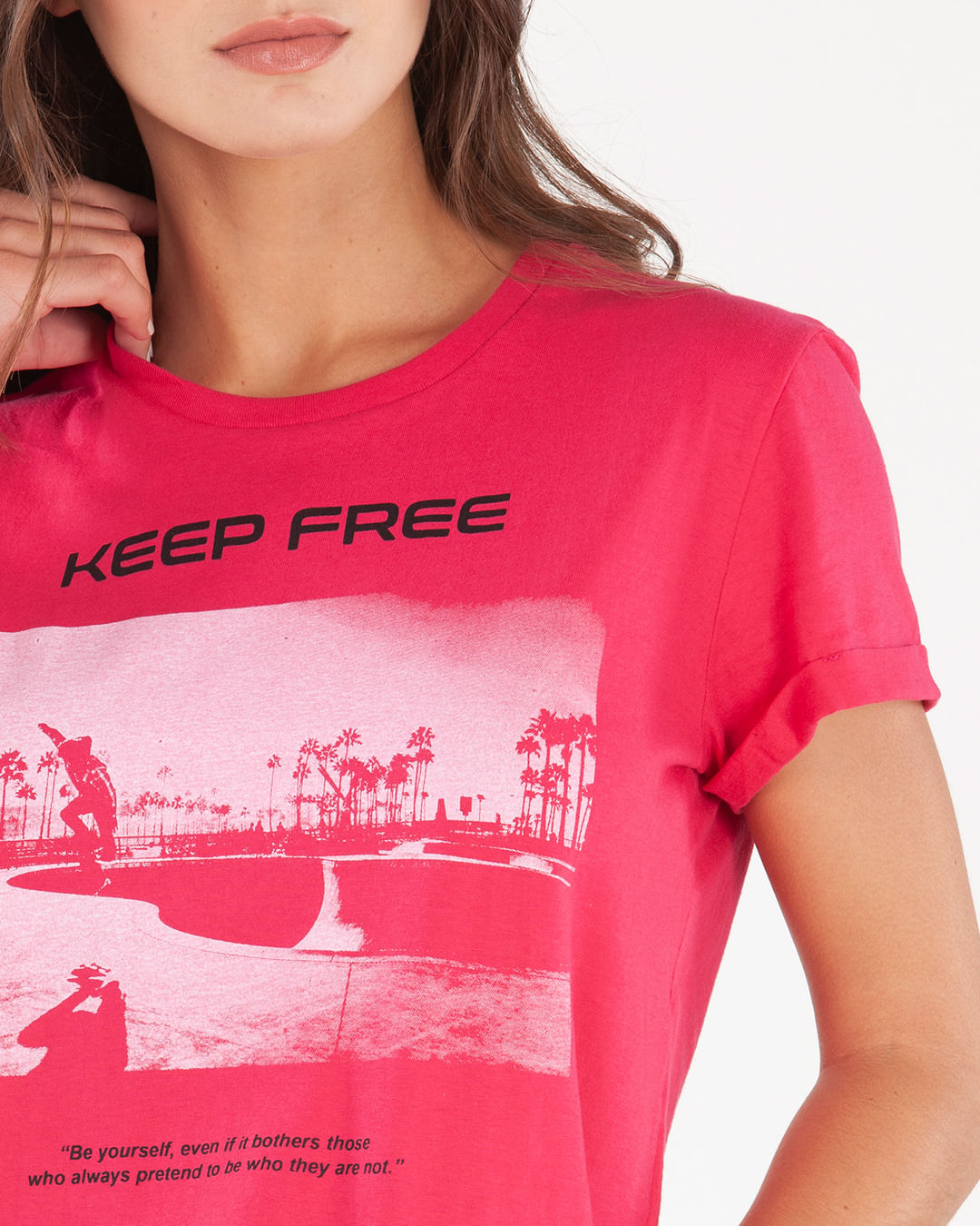 Blusa-Feminina-Cropped-Rosa-Medio-Estampa-Keep-Free