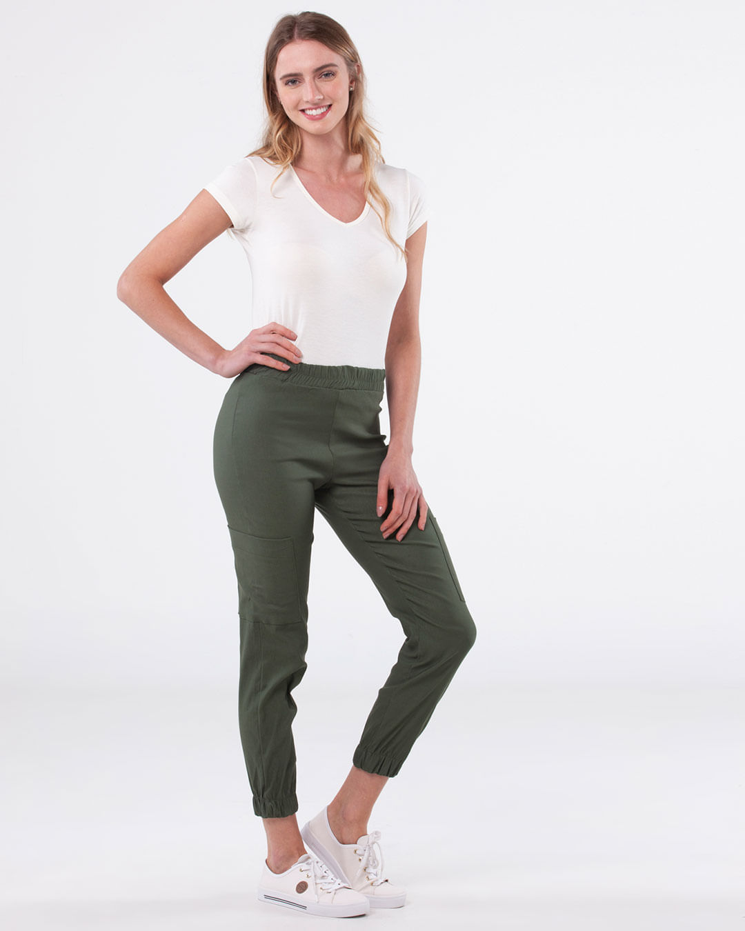Calca-Feminina-Jogger-Slim-Bolso-Cargo-Verde