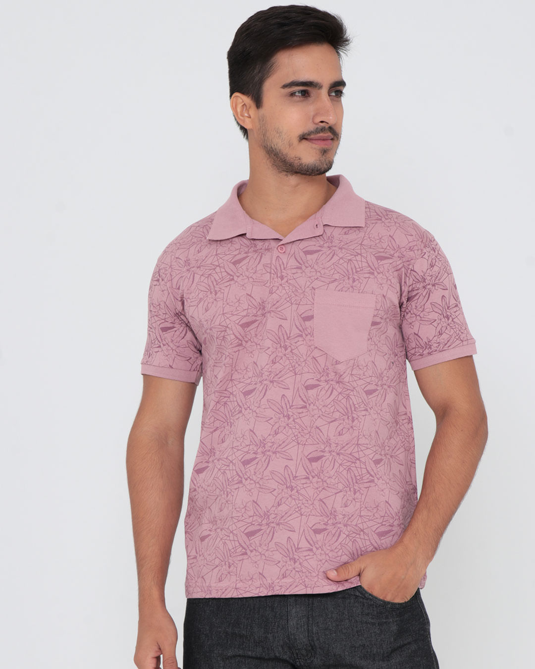 Polo-Masculina-Lisa-Gola-Listra-Rosa