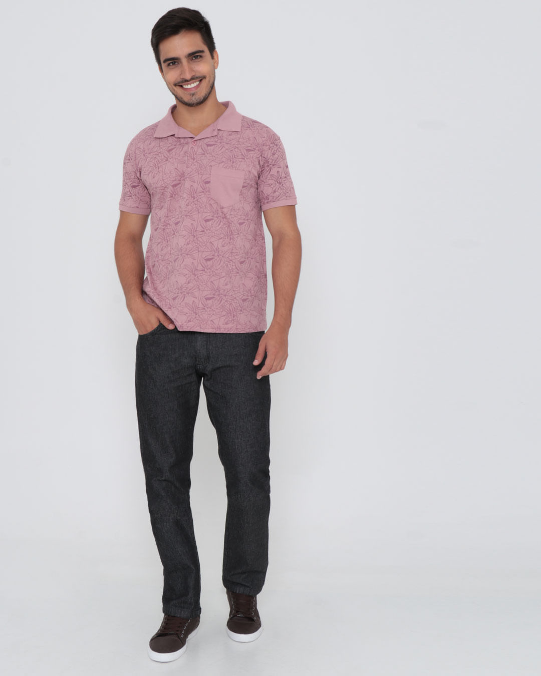 Polo-Masculina-Lisa-Gola-Listra-Rosa