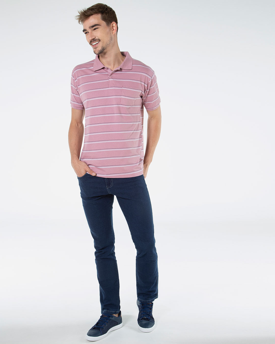 Polo-Masculina-Listrada-Bolso-Rosa