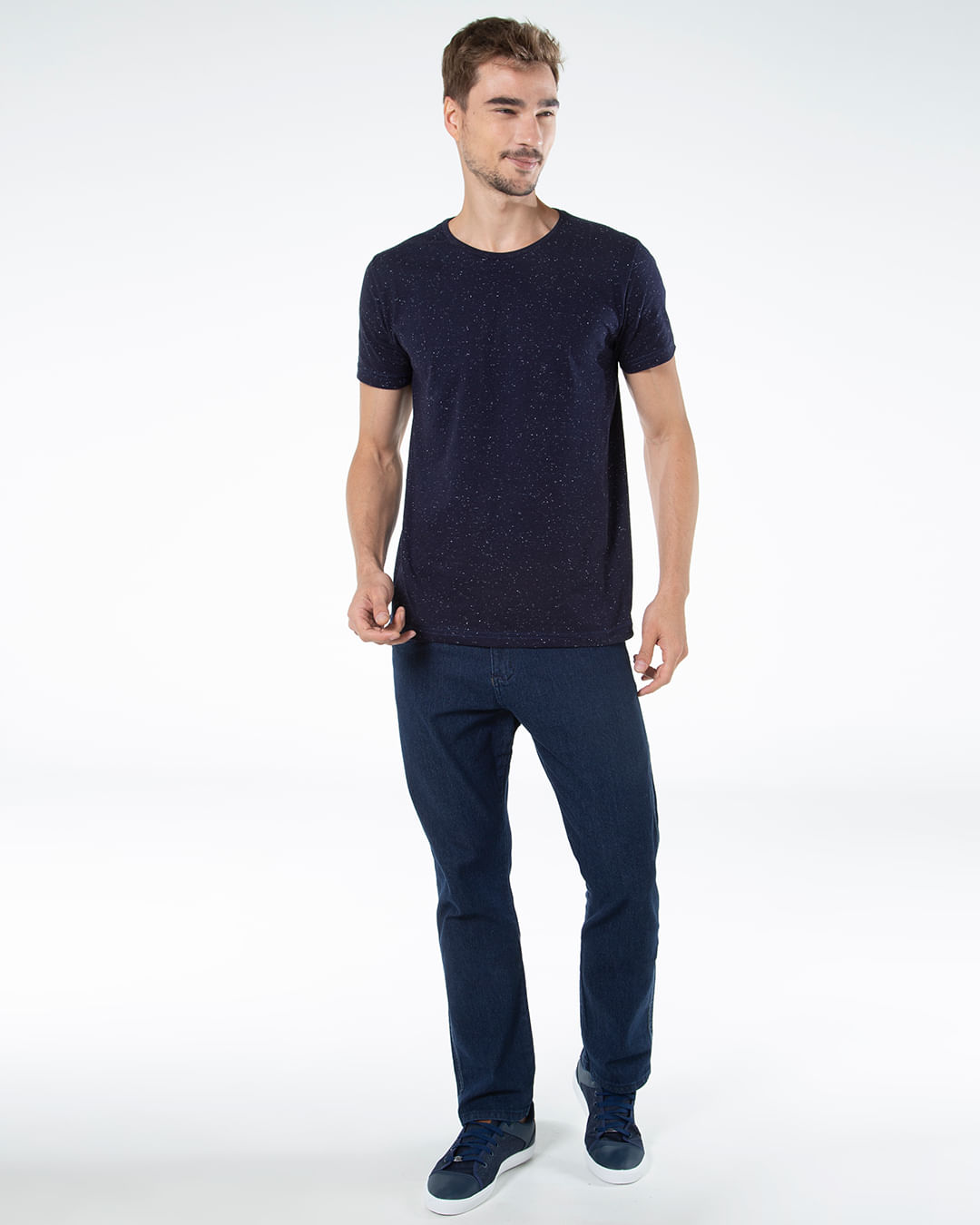 Camiseta-Masculina-Malha-Botone-Basica-Slim-Marinho