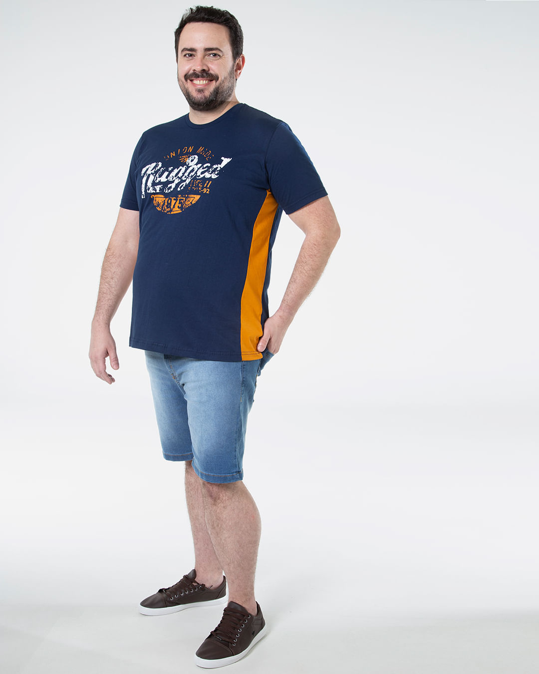 Camiseta-Masculina-Plus-Size-Baseball-Recorte-Marinho