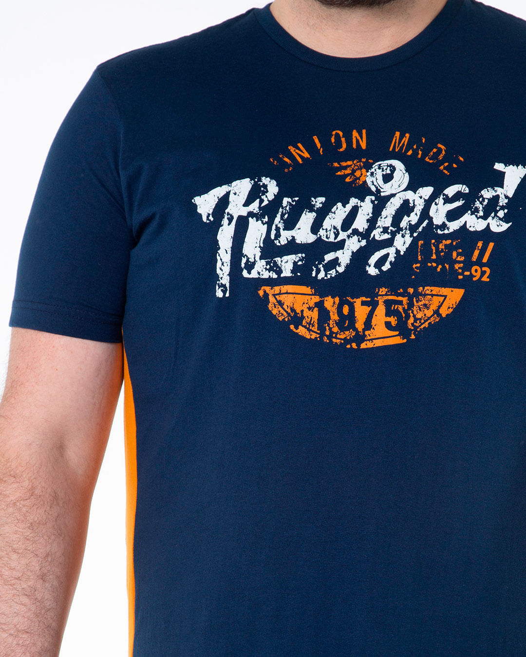 Camiseta-Masculina-Plus-Size-Baseball-Recorte-Marinho