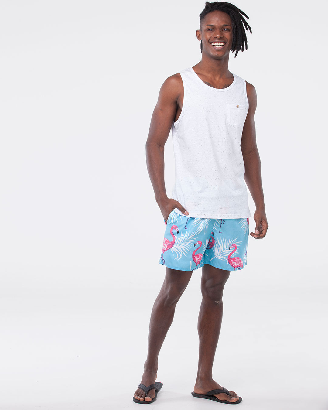 Bermuda-Masculina-Estampada-Flamingos-Azul