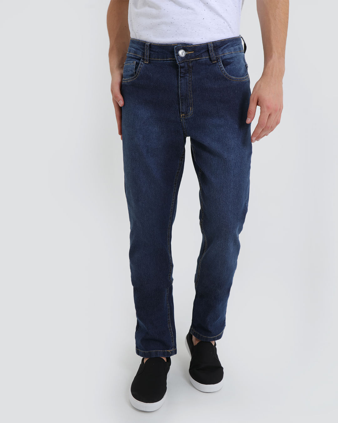 Calca-Jeans-Masculina-Reta-Elastano-Azul-Escuro