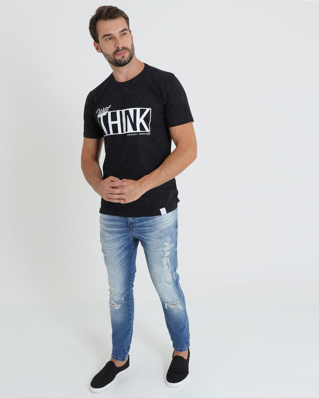 Calca-Jeans-Masculina-Elastano-Com-Puidos-Delave-Azul