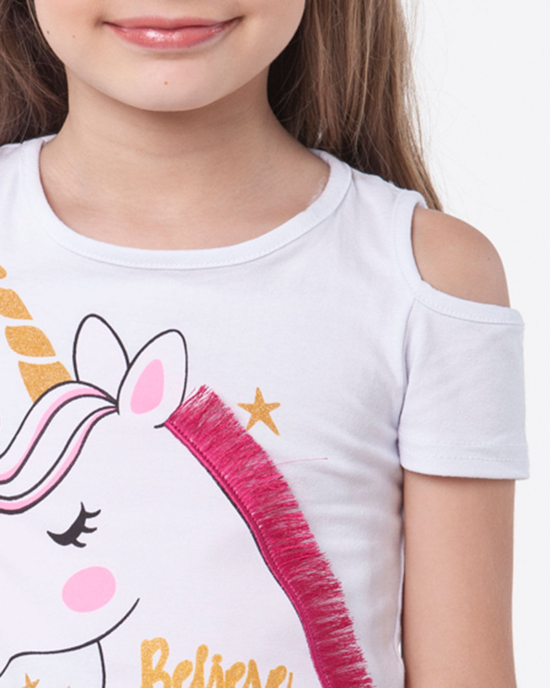 Blusa-Infantil-Open-Shoulder-Unicornio-Franja-Branco