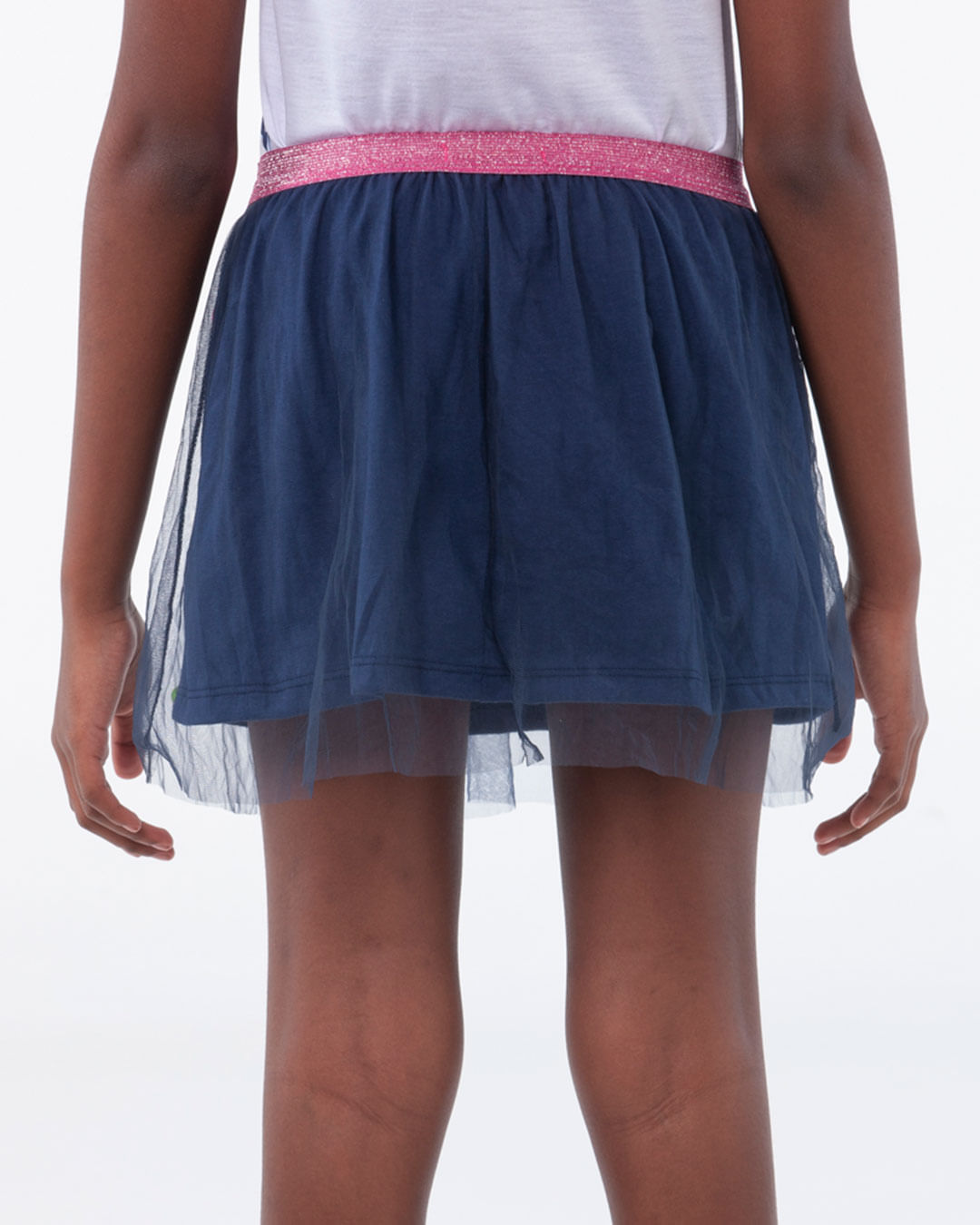 Saia-Infantil-Menina-Tule-Pompom-Lurex-Marinho