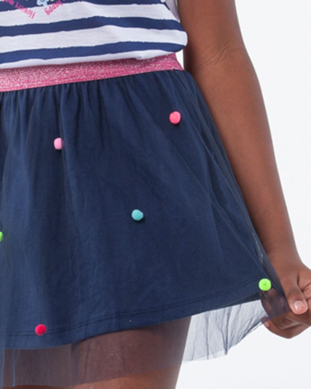 Saia-Infantil-Menina-Tule-Pompom-Lurex-Marinho