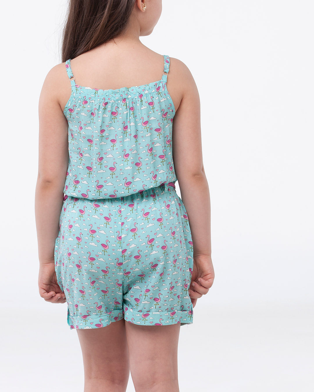 Macaquinho-Infantil-Estampado-Flamingos-Cinto-Azul-Claro