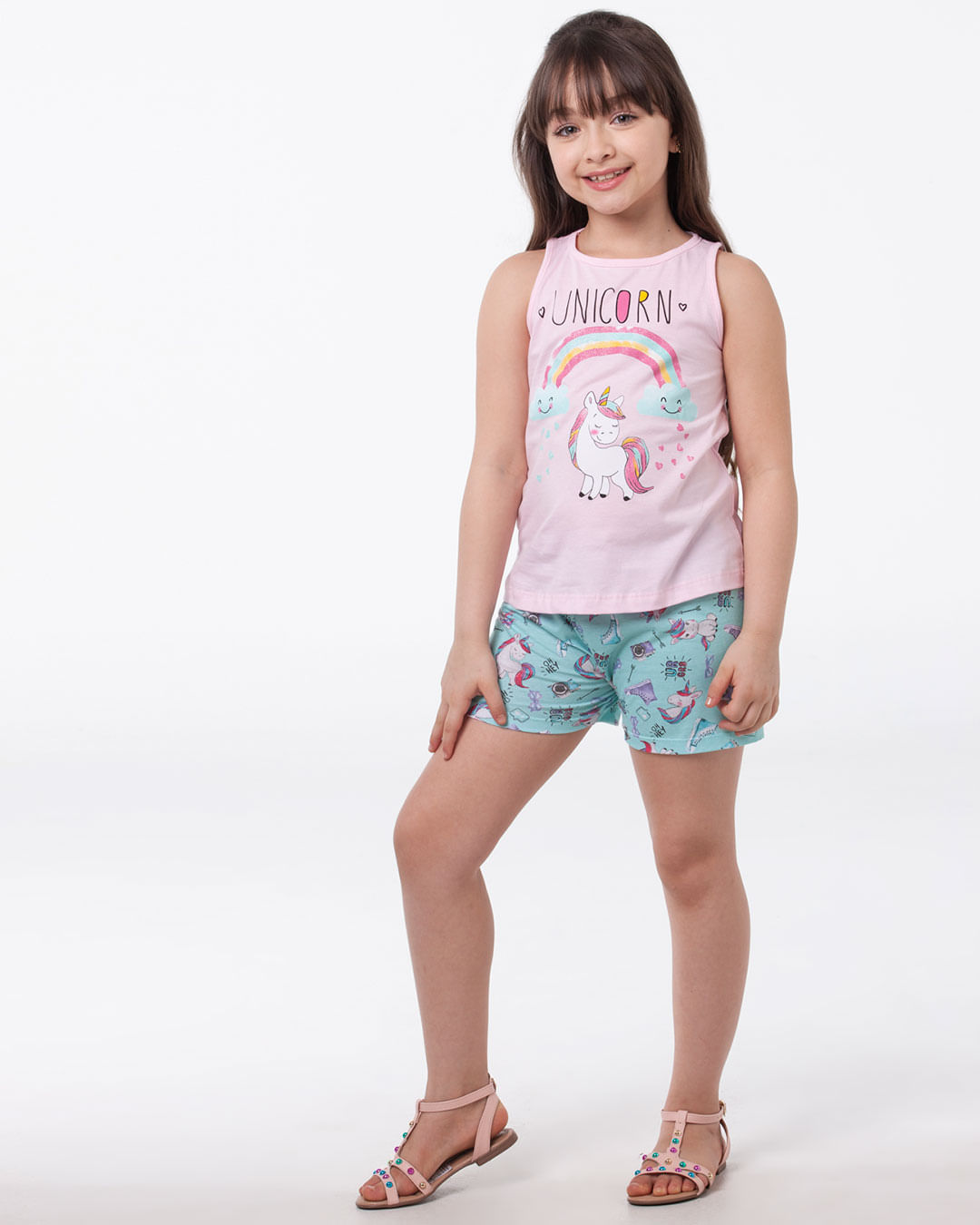Conjunto-Infantil-Malha-Regata-Short-Unicornio-Rosa
