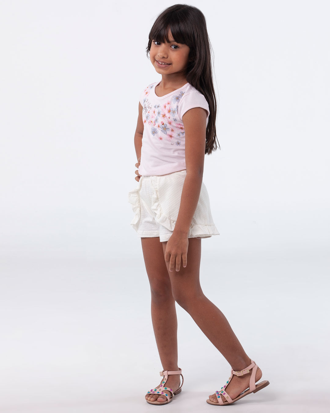 Conjunto-Infantil-Manga-Curta-Floral-Short-Babado-Rosa