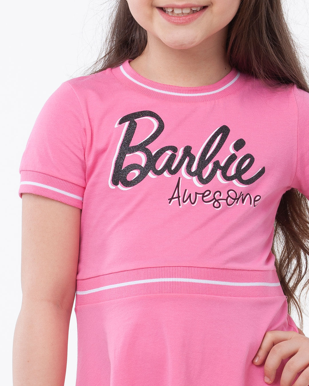 Vestido-Infantil-Manga-Curta-Barbie-Rosa