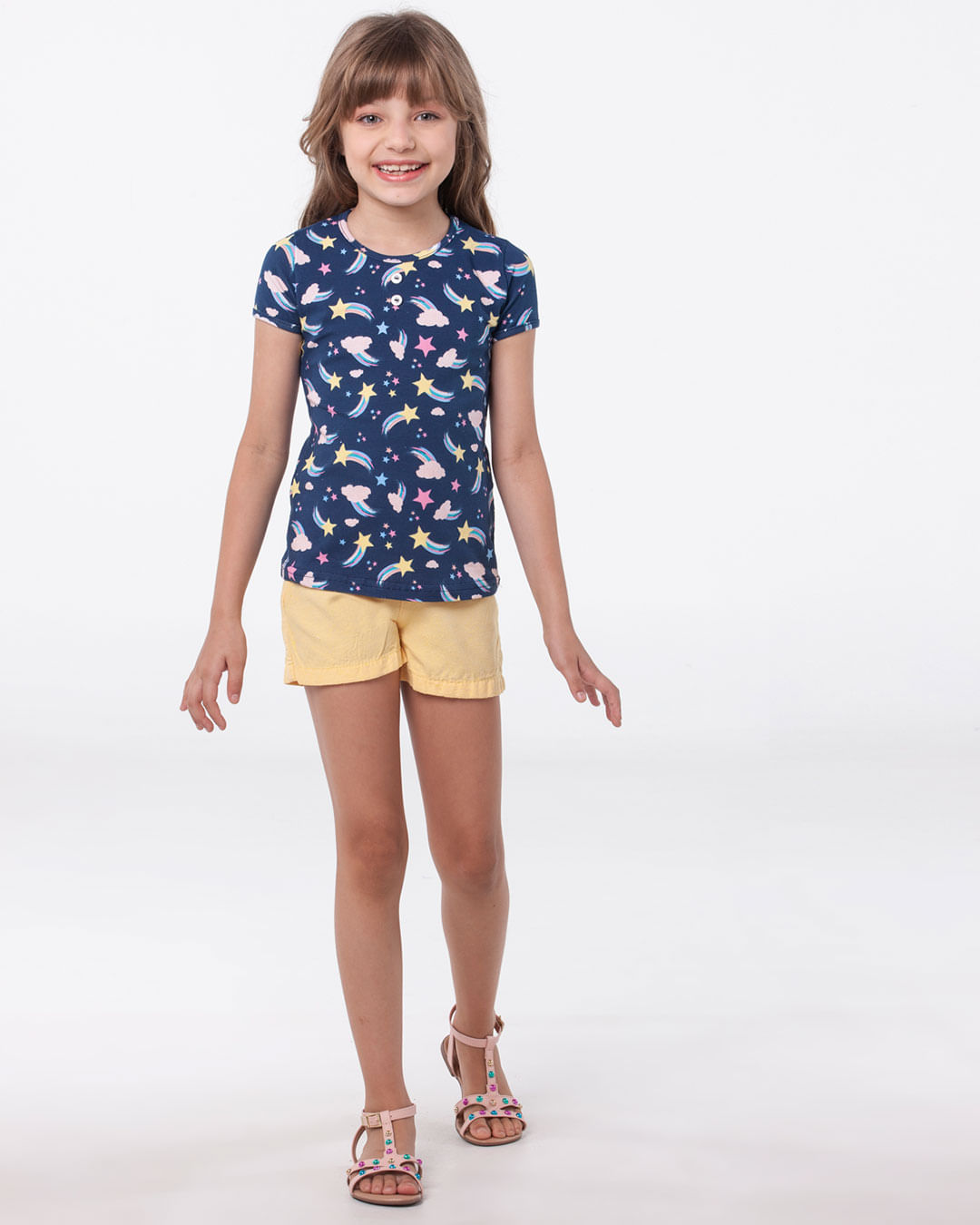 Short-Infantil-Liso-Algodao-Amarelo