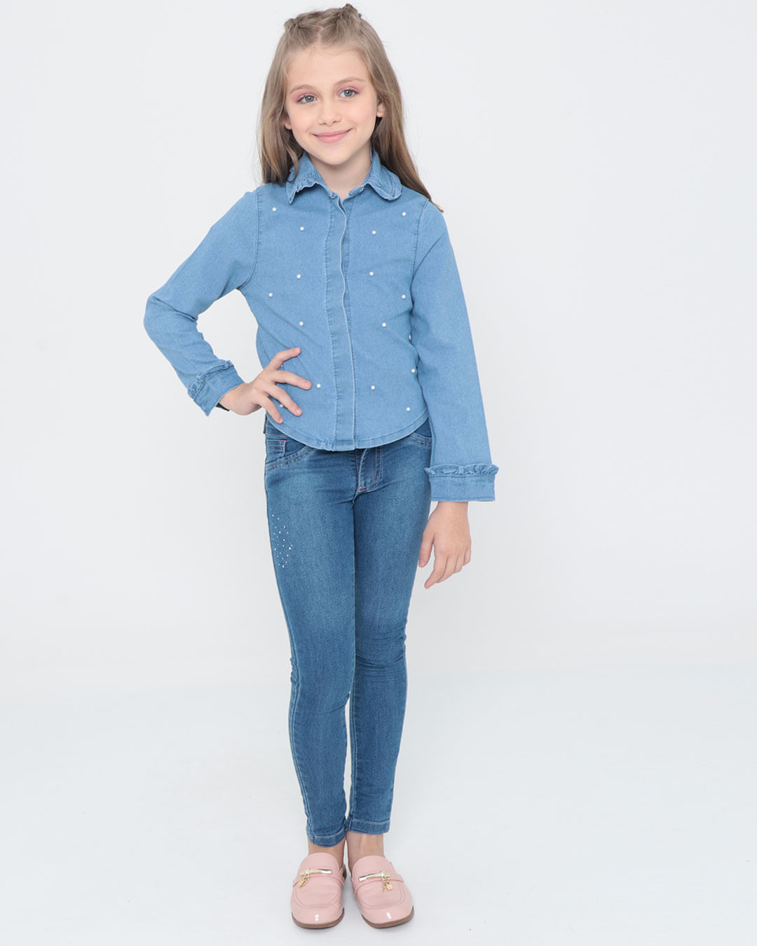 Camisa-Infantil-Jeans-Manga-Longa-Perolas-Azul