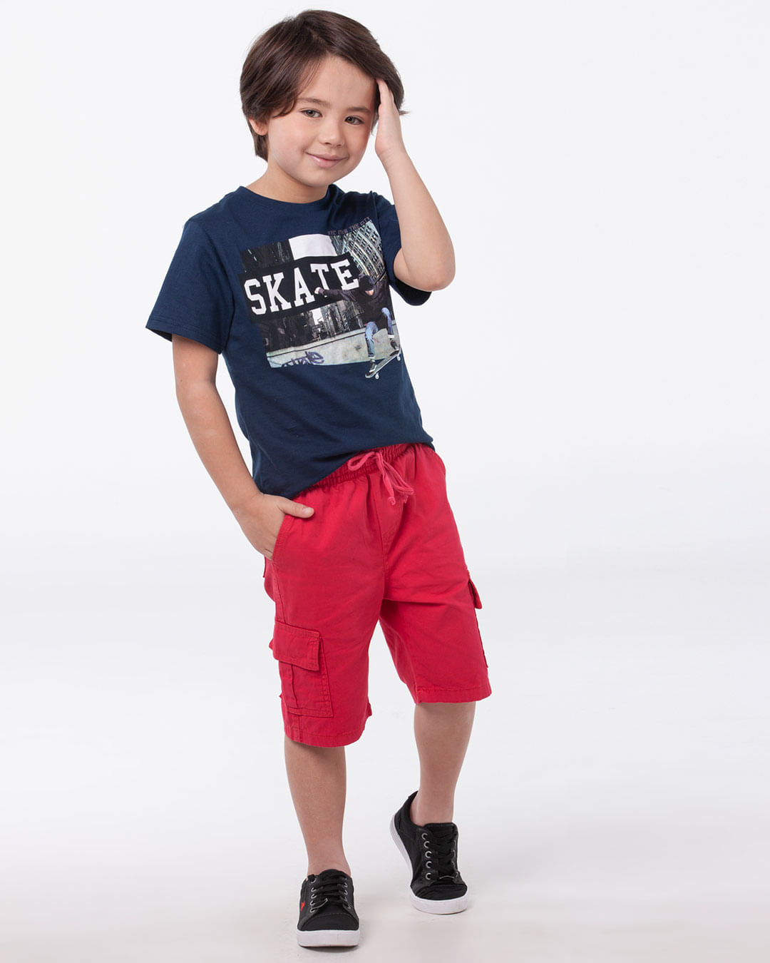 Bermuda-Infantil-Cargo-Elastico-Vermelho
