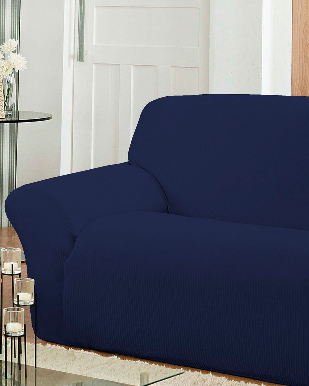 Capa-Para-Sofa-2-Lugares-Malha-Canelada-Azul-Escuro
