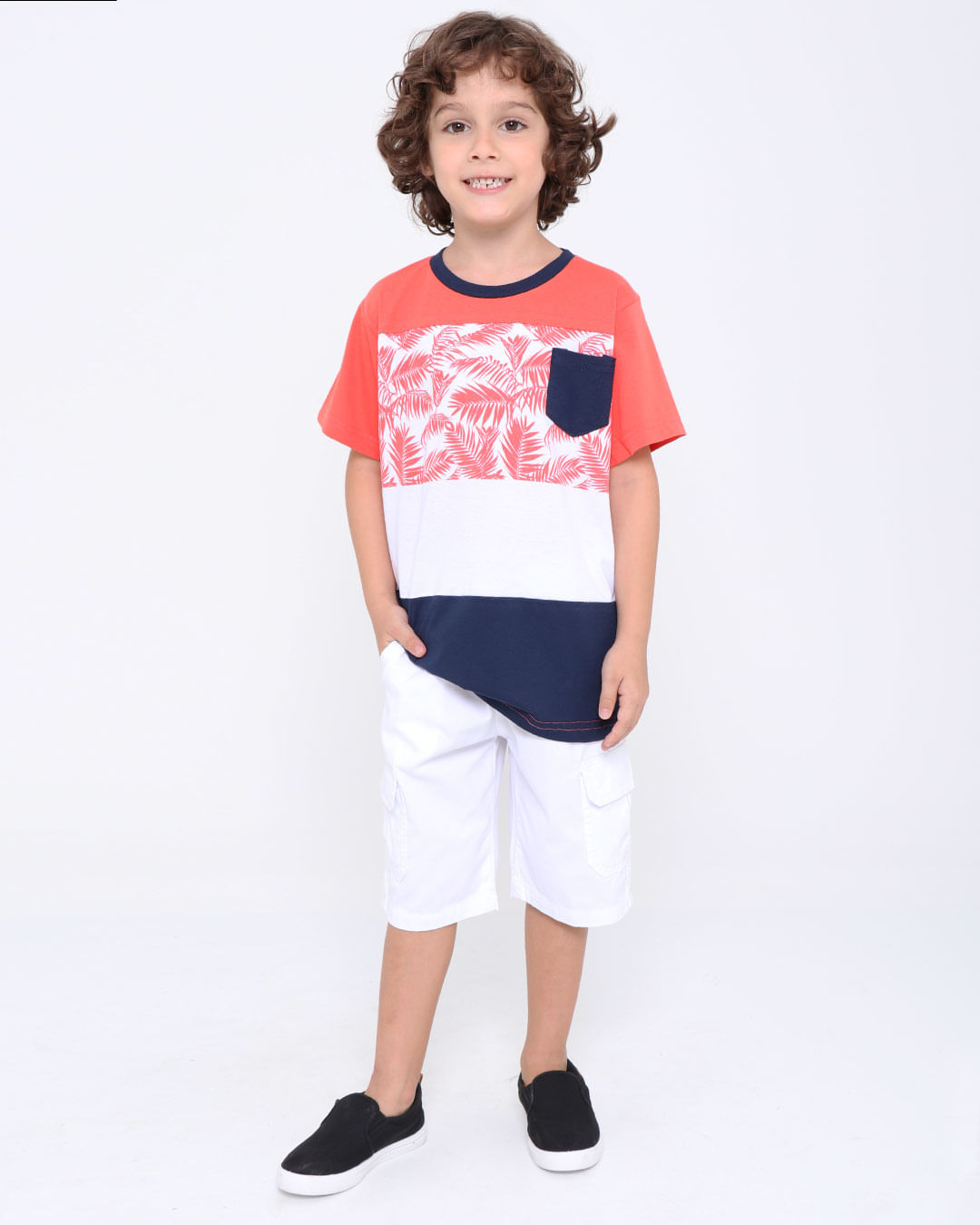 Camiseta-Infantil-Recorte-Floral-Bolso-Laranja