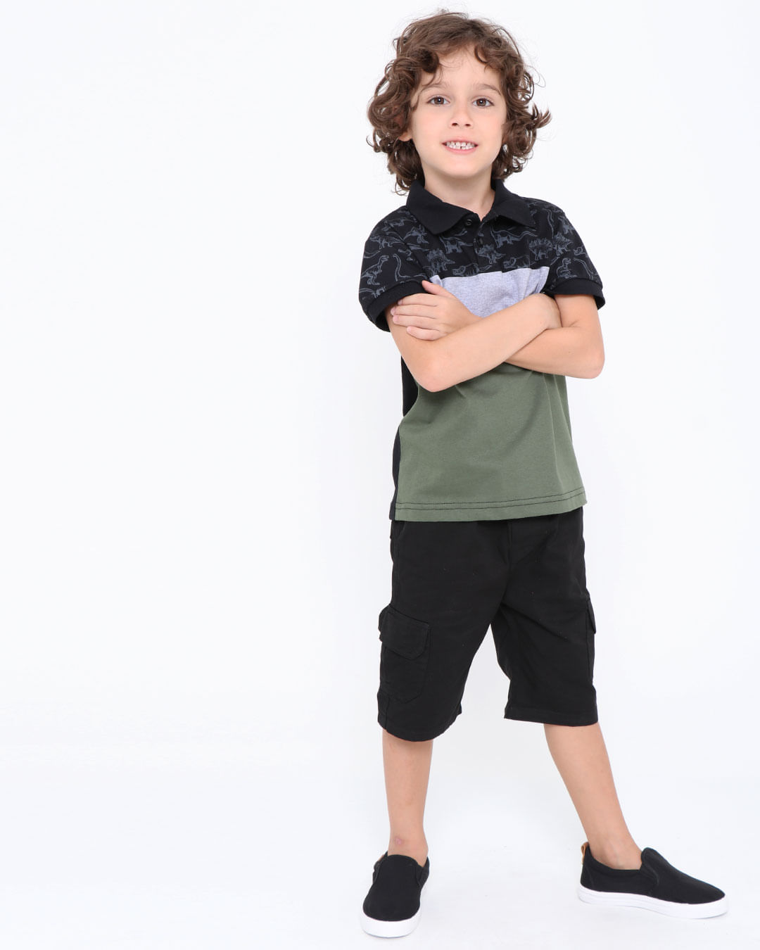 Polo-Infantil-Recortes-Dinossauro-Preta