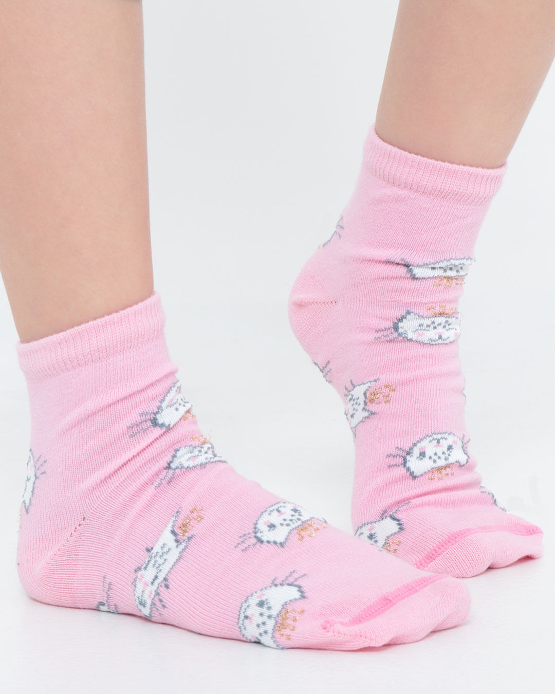Kit-Meia-Infantil-2-Pares-Cano-Curto-Gatinho-Cinza-Rosa