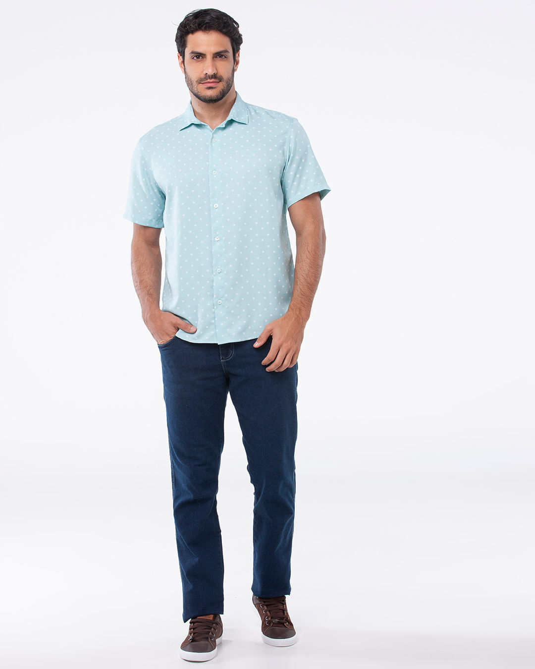 Camisa-Masculina-Estampada-Verde-Claro