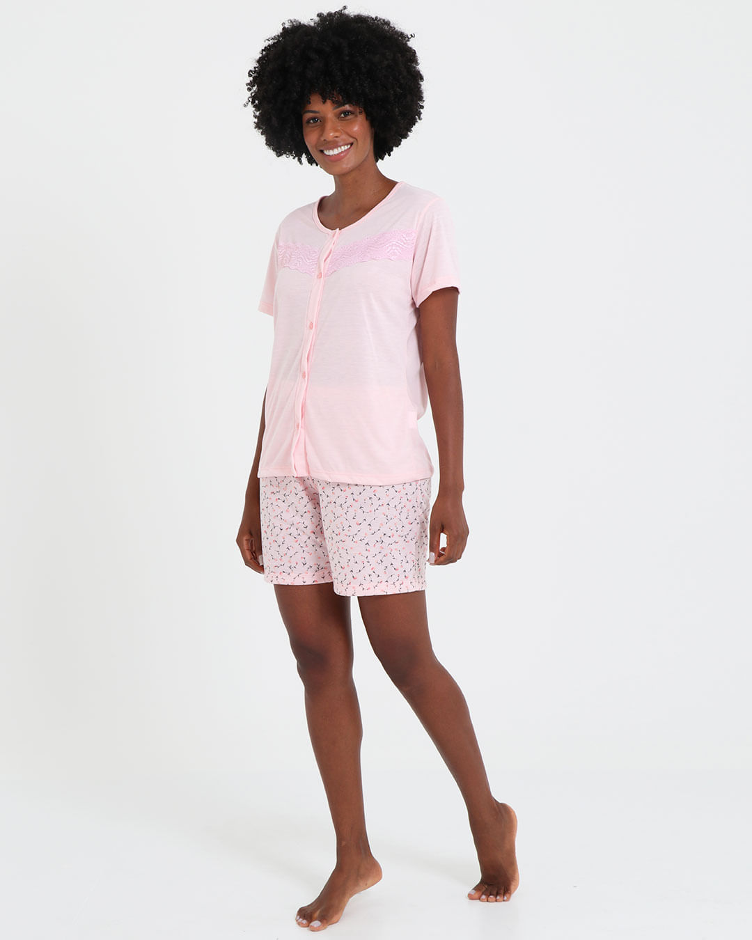 Pijama-Feminino-Manga-Curta-Renda-Rosa