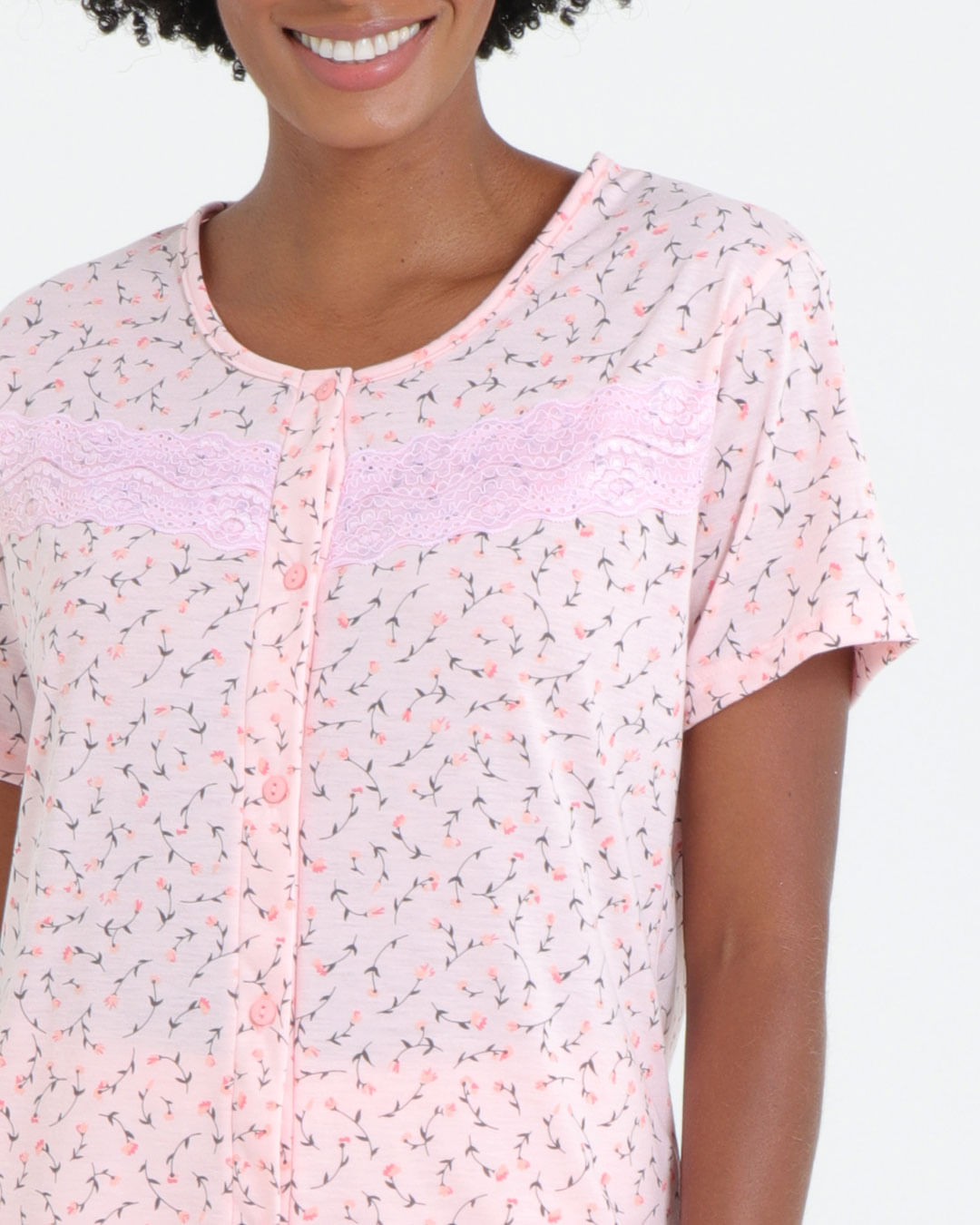 Pijama-Feminino-Manga-Curta-Renda-Floral-Rosa