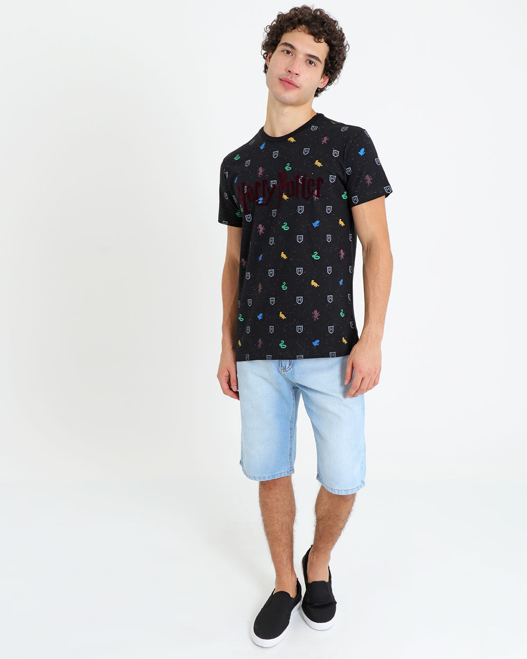 Camiseta-Masculina-Manga-Curta-Botone-Harry-Potter-Warner-Preta