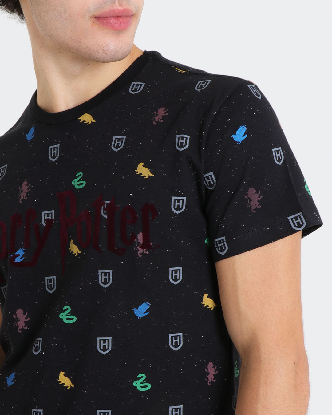 Camiseta-Masculina-Manga-Curta-Botone-Harry-Potter-Warner-Preta