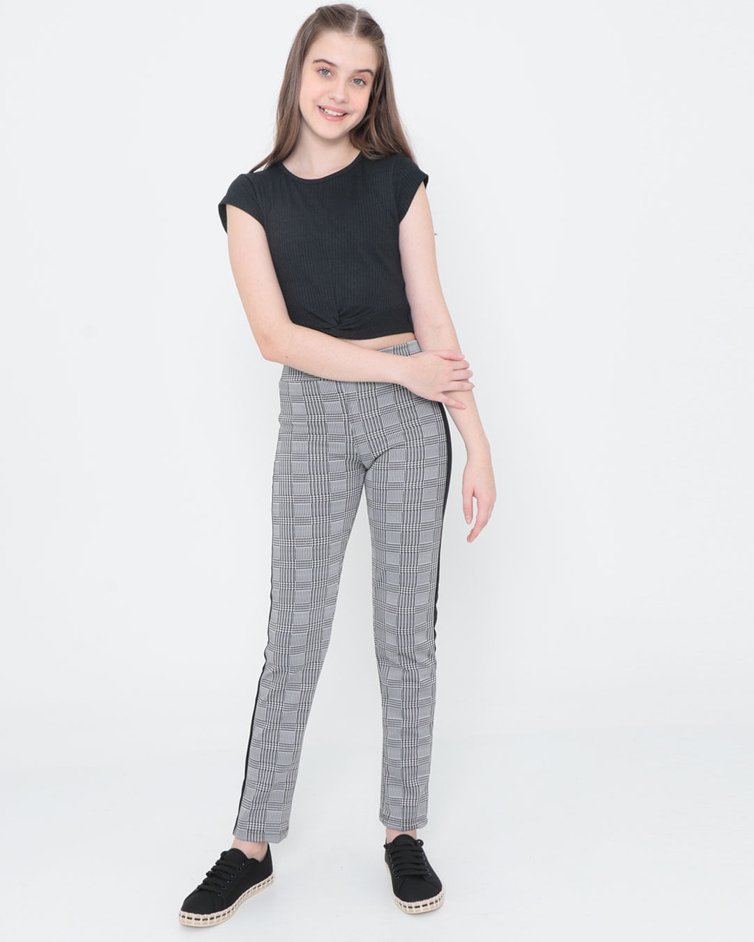 Calca-Legging-Juvenil-Estampa-Xadrez-Preta