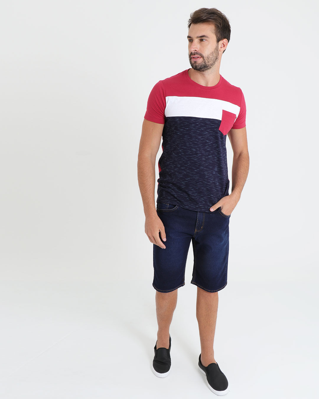 Camiseta-Masculina-Recorte-Multicor-Vermelha